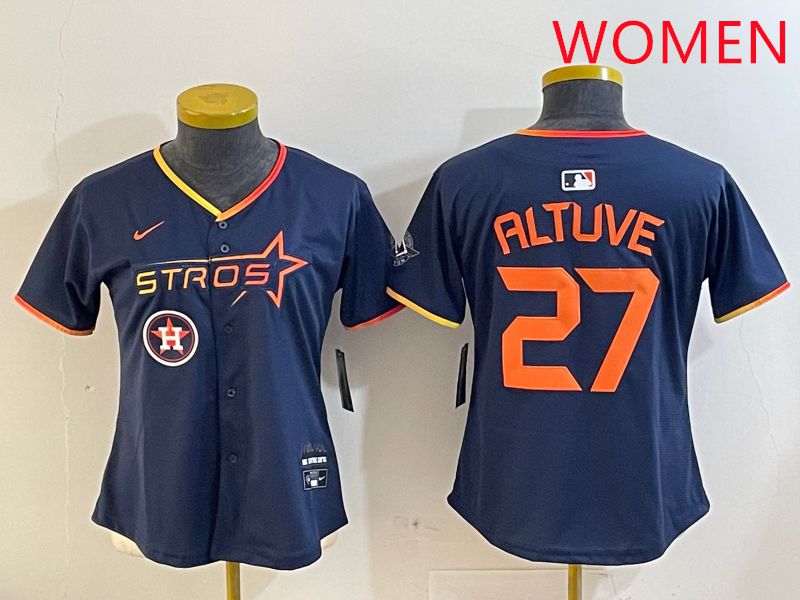 Women Houston Astros #27 Altuve Drak Blue Three generations Joint Name 2025 Nike MLB Jersey style 41012